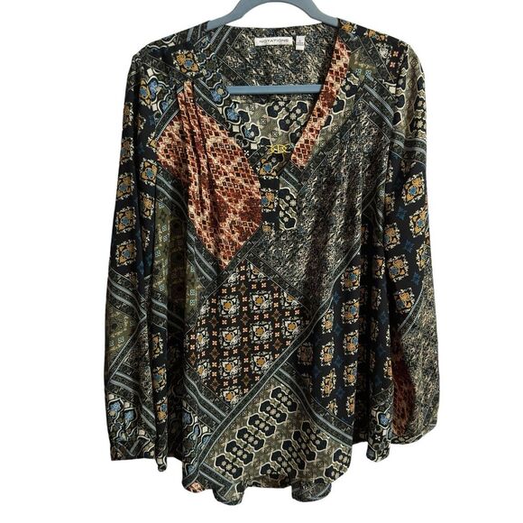 Vintage NOTATIONS Blouse Peasant Tunic‎ Shirt Large Patchwork Print - Picture 1 of 7